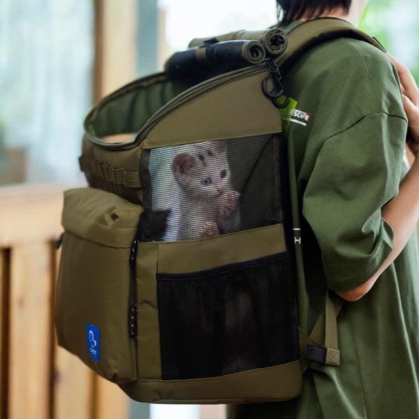 Outdoor Stylish Cat Backpack with Litter Tray in Green | MissyMoMo
