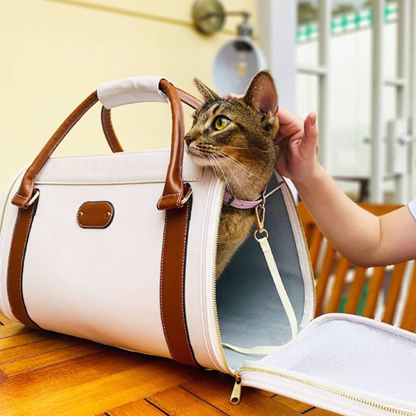 Cat Inside Leather Duffle Cat Travel Bag | MissyMoMo