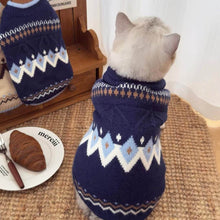 Load image into Gallery viewer, Cat Wearing Fair Isle Navy Cat Sweater | Winter Cat Sweater | MissyMoMo
