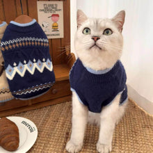 Load image into Gallery viewer, Cat in Fair Isle Navy Cat Sweater | Knitted Cat Jumper | MissyMoMo
