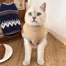 Load image into Gallery viewer, Fair Isle Beige Cat Sweater On Cat | Cozy Cat Jumper | MissyMoMo

