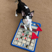 Load image into Gallery viewer, Cat Perched on Minesweeper Sisal Cat Scratcher with Two Flag Toys | Sisal Cat Scratchers | MissyMoMo
