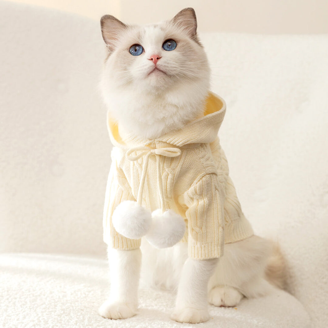 Cat in White Cable Knit Sweater | MissyMoMo