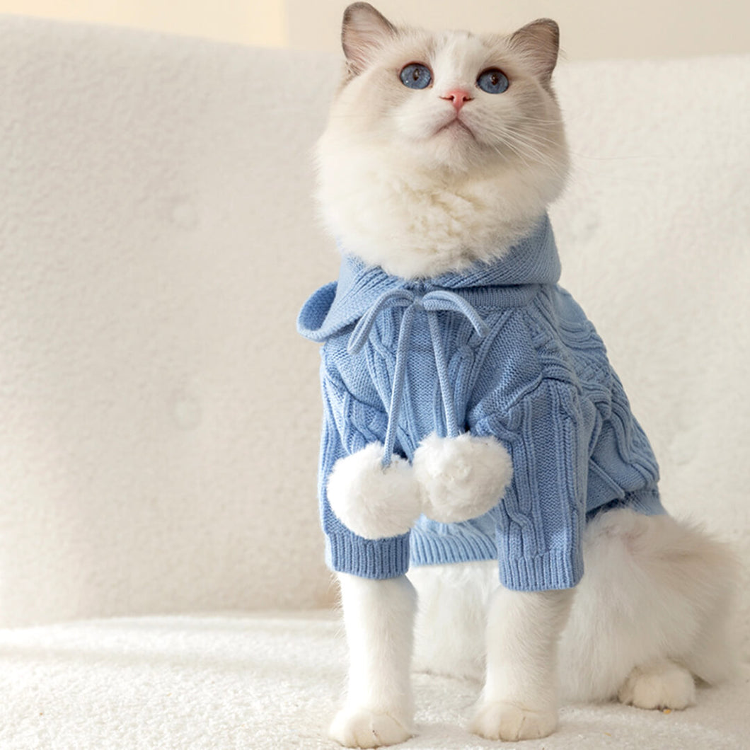 Cat in Blue Cable Knit Sweater | MissyMoMo