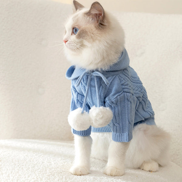 Cat in Blue Cable Knit Sweater | MissyMoMo