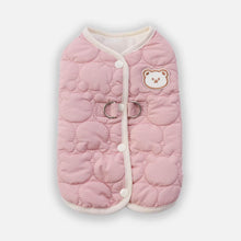 Load image into Gallery viewer, Pink Quilted Cat Jacket With Bear Patch | Soft Winter Cat Vest | MissyMoMo
