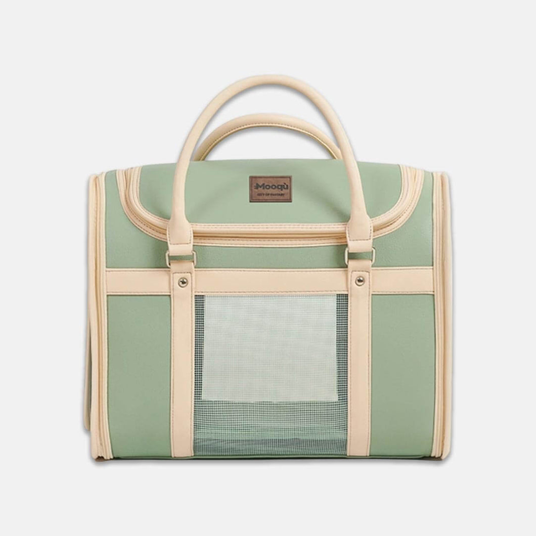 Vintage Green Leather Cat Carrier with Mesh for Travel & Vet | MissyMoMo