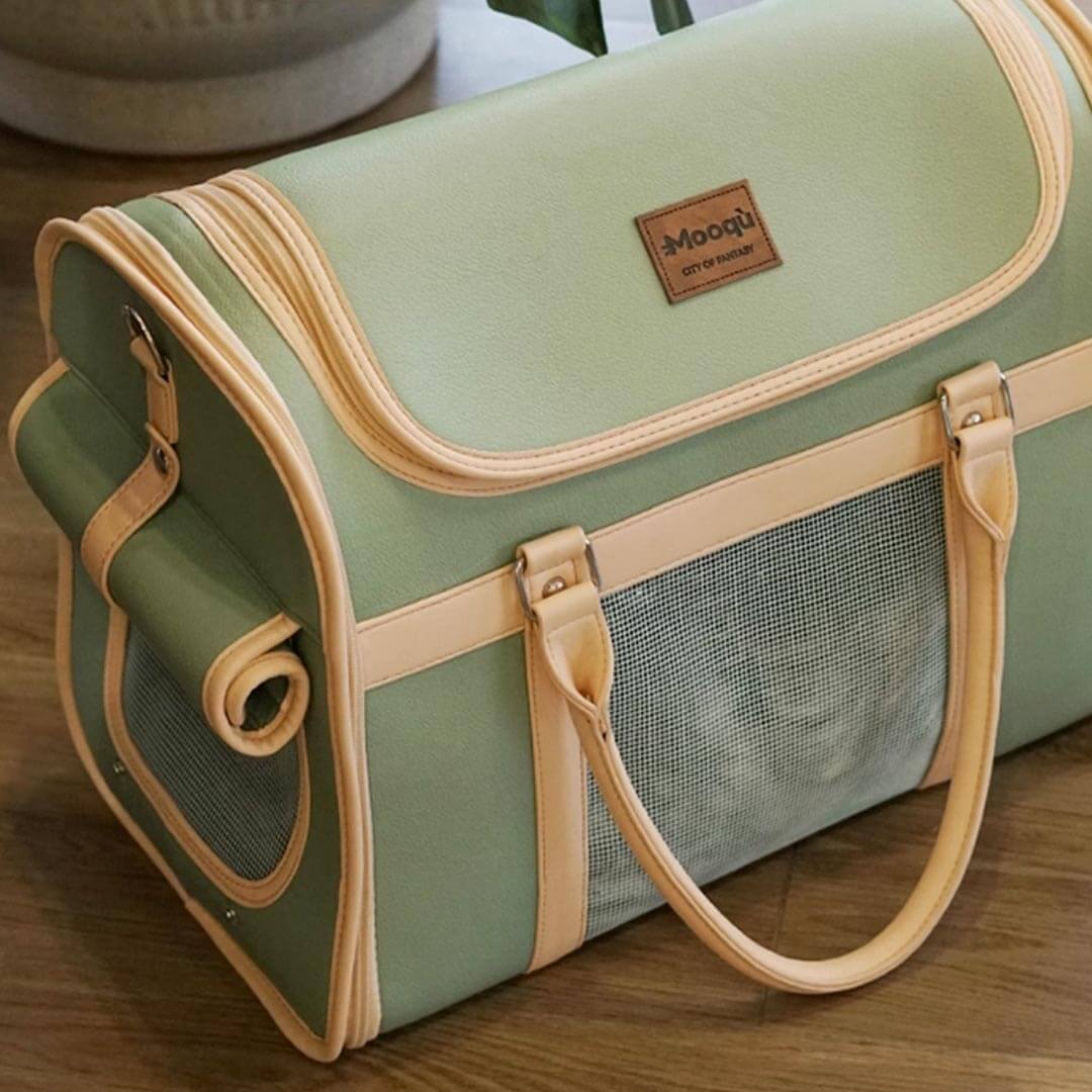 Stylish Foldable Leather Cat Carrier for Travel | MissyMoMo