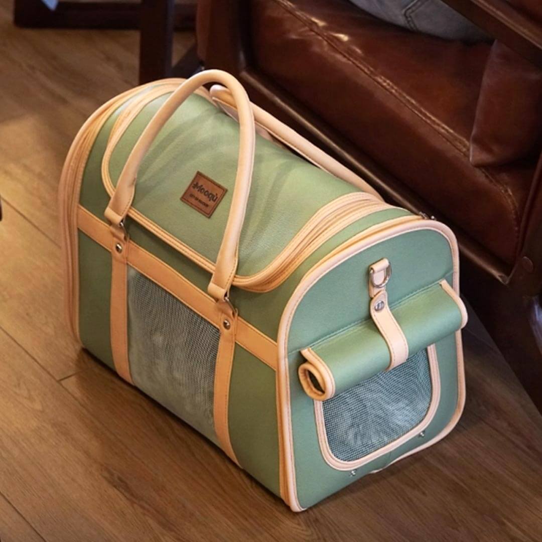 Stylish Foldable Leather Cat Carrier for Travel | MissyMoMo