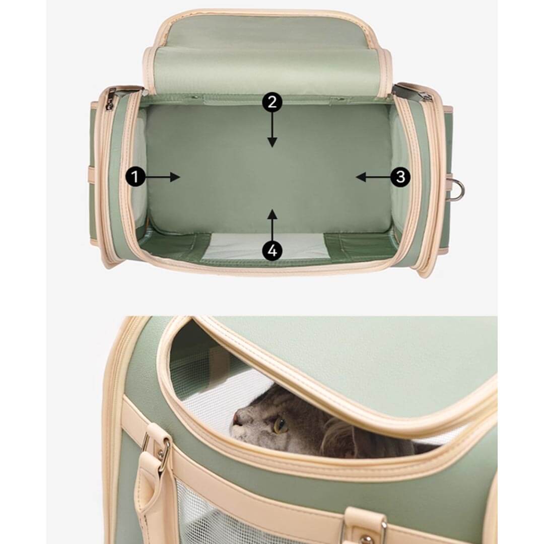 Stylish Foldable Leather Cat Carrier for Travel | MissyMoMo