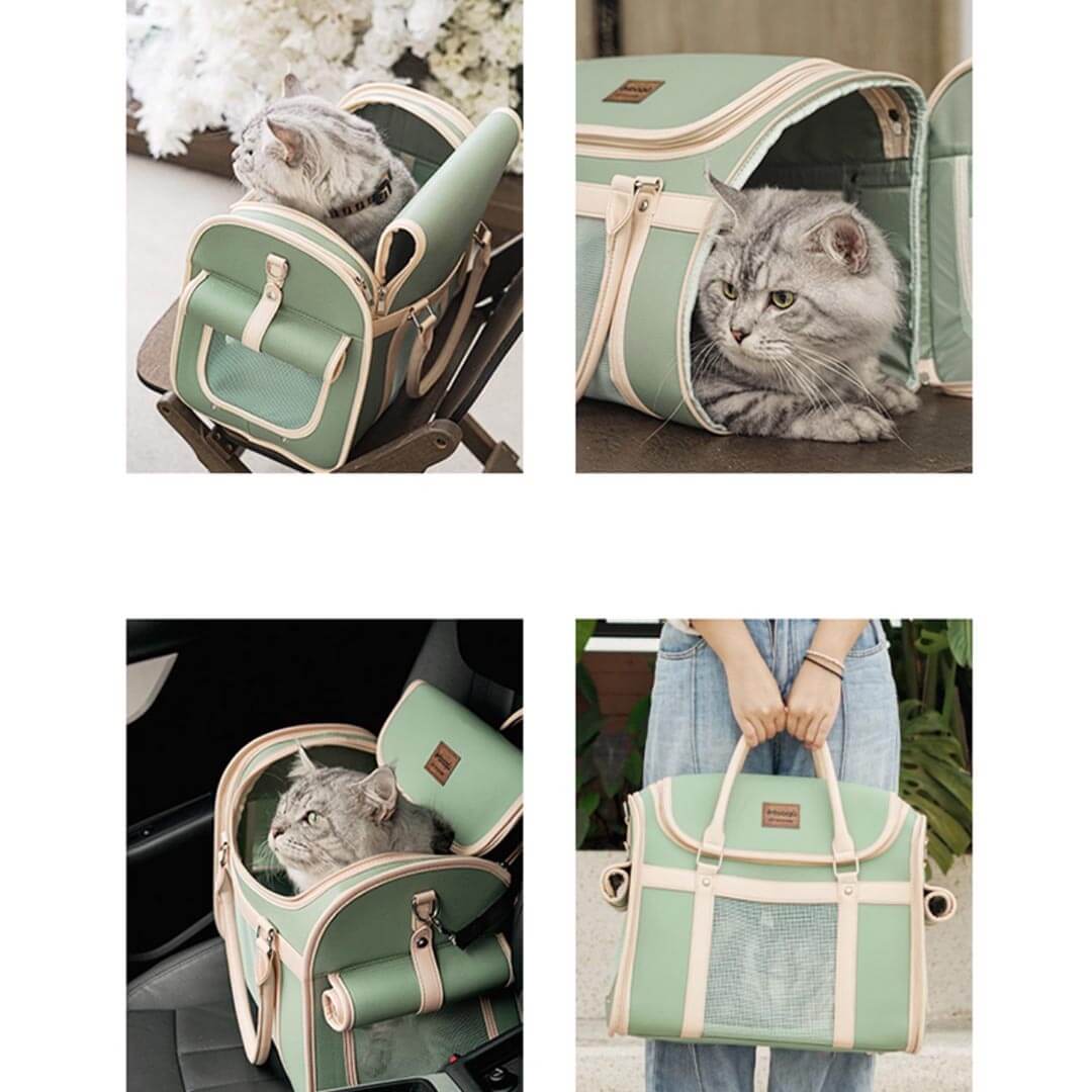 Stylish Foldable Leather Cat Carrier for Travel | MissyMoMo