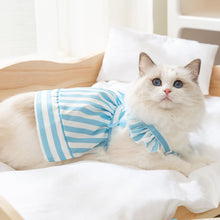 Load image into Gallery viewer, Cat in Summer Striped Dress | Blue Dress for Pets | MissyMoMo
