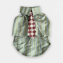 Load image into Gallery viewer, Oxford Cat Shirt in Sage Green with Burgundy Patterned Tie | MissyMoMo
