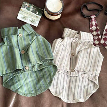 Load image into Gallery viewer, Oxford Cat Shirt in Sage Green and Cream | Striped Collared Pet Shirts with Detachable Ties | MissyMoMo
