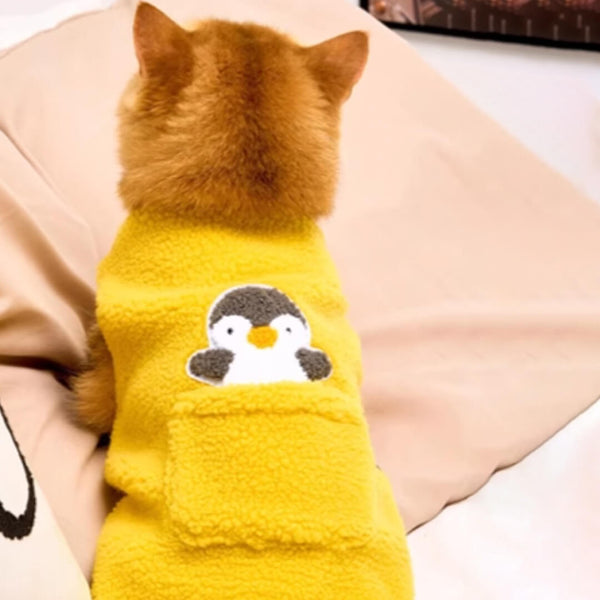 Cat in Yellow Penguin Fleece Vest | MissyMoMo