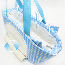 Load image into Gallery viewer, Breathable Blue Gingham Pet Carrier | MissyMoMo
