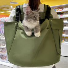 Load image into Gallery viewer, Cat Sitting Comfortably In Green Cuddle Carrier Backpack Worn On Back | MissyMoMo
