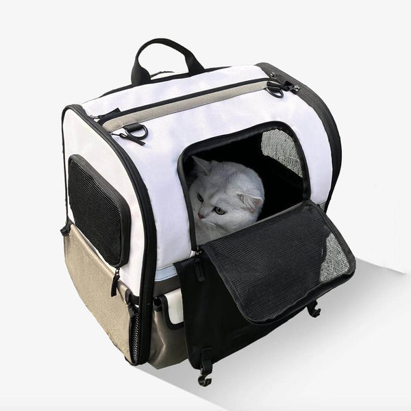 White Cat Inside Large Cat Backpack with Mesh Opening | MissyMoMo