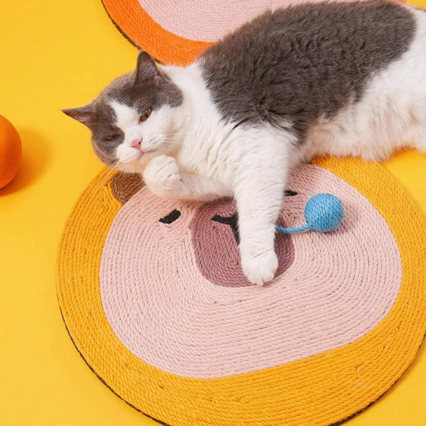 Cat Scratching Cute Orange Sniffy Capybara Cat Scratch Mat | MissyMoMo