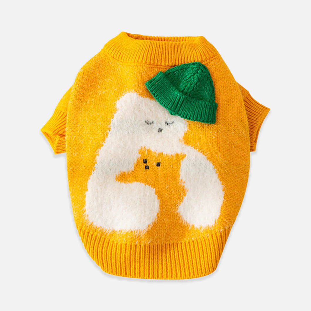 Cuddly Bear Cat Sweater | Yellow Winter Sweater for Cats & Kittens | MissyMoMo