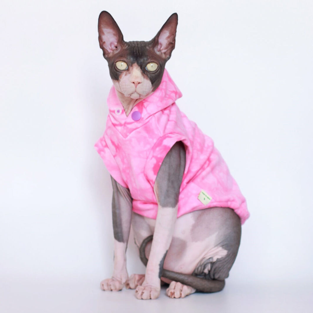 Sphynx Cat in Pink Tie Dye Sleeveless Hoodie | MissyMoMo