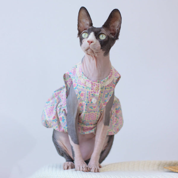 Sphynx Cat in Summer Floral Dress | MissyMoMo