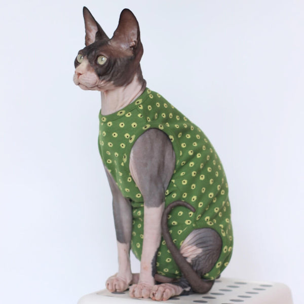 Sphynx Cat in Stylish Green Dungarees | MissyMoMo