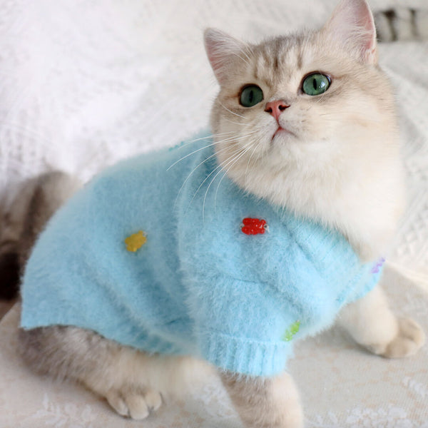 Cat in Blue Faux Mink Jelly Bear Cardigan | MissyMoMo