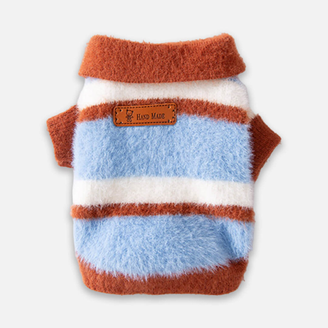 Cute Blue and Brown Striped Polo Sweater for Cats & Kittens | MissyMoMo