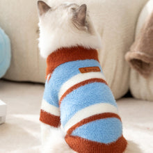 Load image into Gallery viewer, Cat in Cute Blue and Brown Striped Polo Sweater | MissyMoMo
