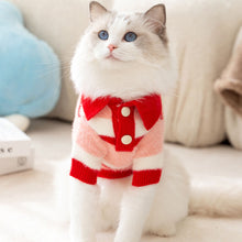 Load image into Gallery viewer, Cat in Cute Pink and Red Striped Polo Sweater | MissyMoMo
