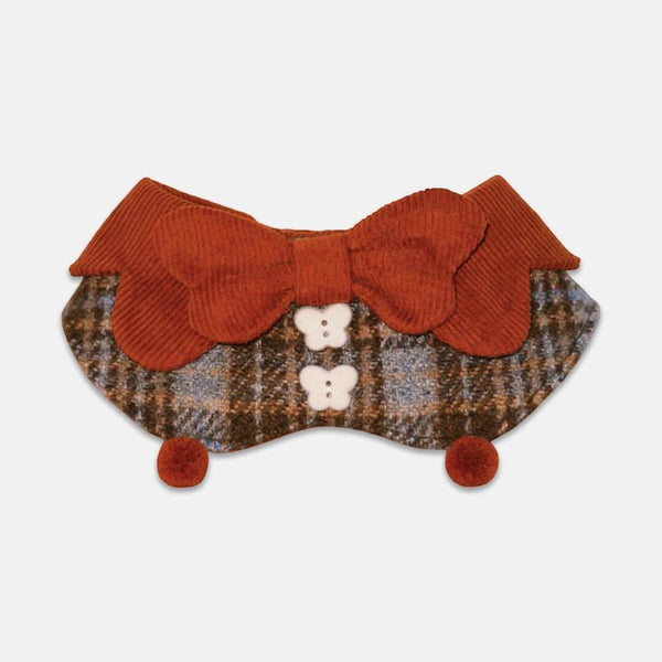 Plaid Cat Bib with Corduroy Bow and Pom-Poms | MissyMoMo
