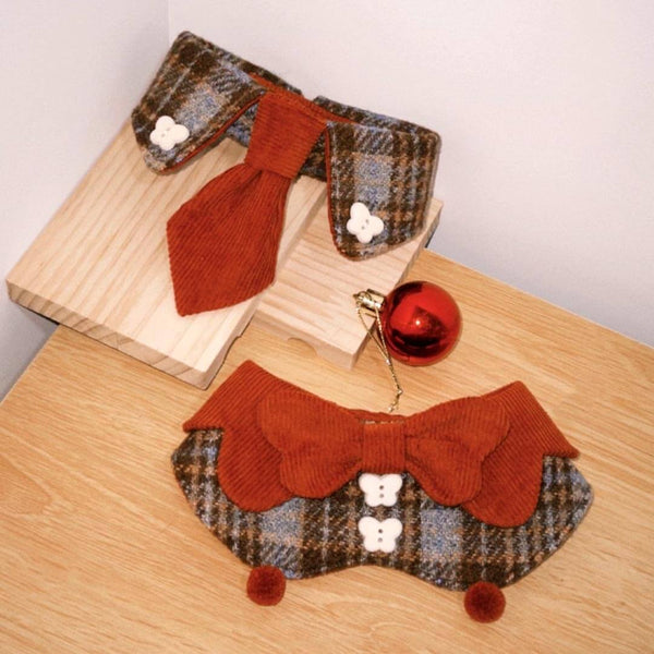 Plaid Cat Bib with Corduroy Necktie | MissyMoMo