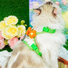 Load image into Gallery viewer, Cat in Green Floral H-Style Harness | MissyMoMo
