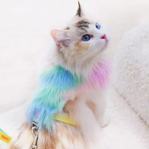 Cat in Colorful Faux Fur H-Style Cat Harness | MissyMoMo