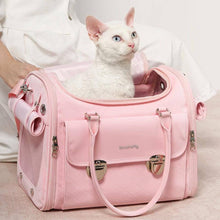 Load image into Gallery viewer, TouchDog Romy Airline Cat Carrier in Pink with Cat | MissyMoMo
