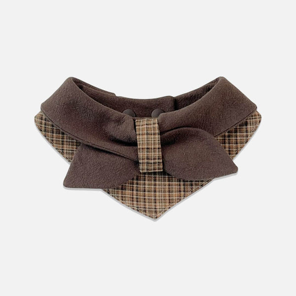 Tweed Cat Bib Bow Collar | Brown Plaid Bow Cat Bib | MissyMoMo