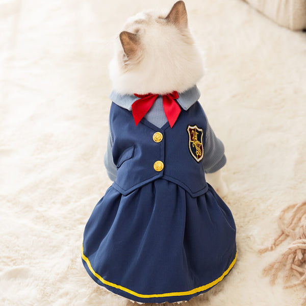 Winston Cat Dress | Cat in Navy Preppy Winter Fleece Dress | MissyMoMo