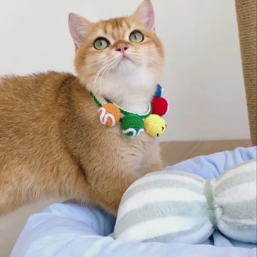 Cat in Handmade Colorful Balls Cat Collar | MissyMoMo