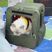 Load and play video in Gallery viewer, Purr Palace Tent-Like Green Cat Carrier Backpack | MissyMoMo
