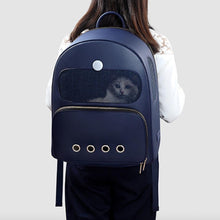 Load image into Gallery viewer, Aprilone Blue Cat Backpack for Carrying Cat | Leather Cat Traveling Backpack | MissyMoMo
