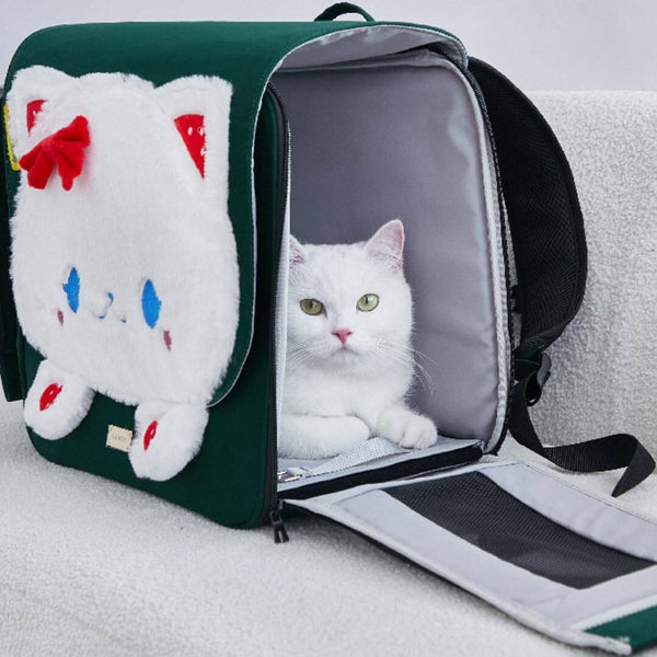 Arkika Whiskers Wonders Green Cat Backpack | MissyMoMo