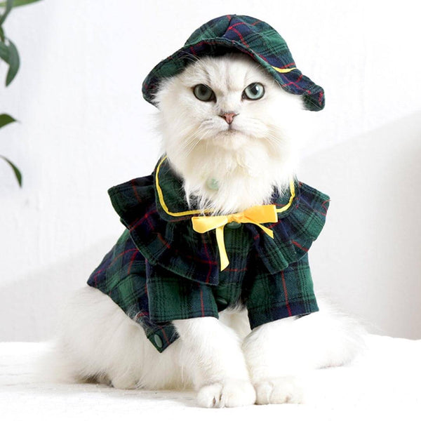 Bella Cat Shirt | Cat in Green Plaid Shirt | Cat Clothes | MissyMoMo