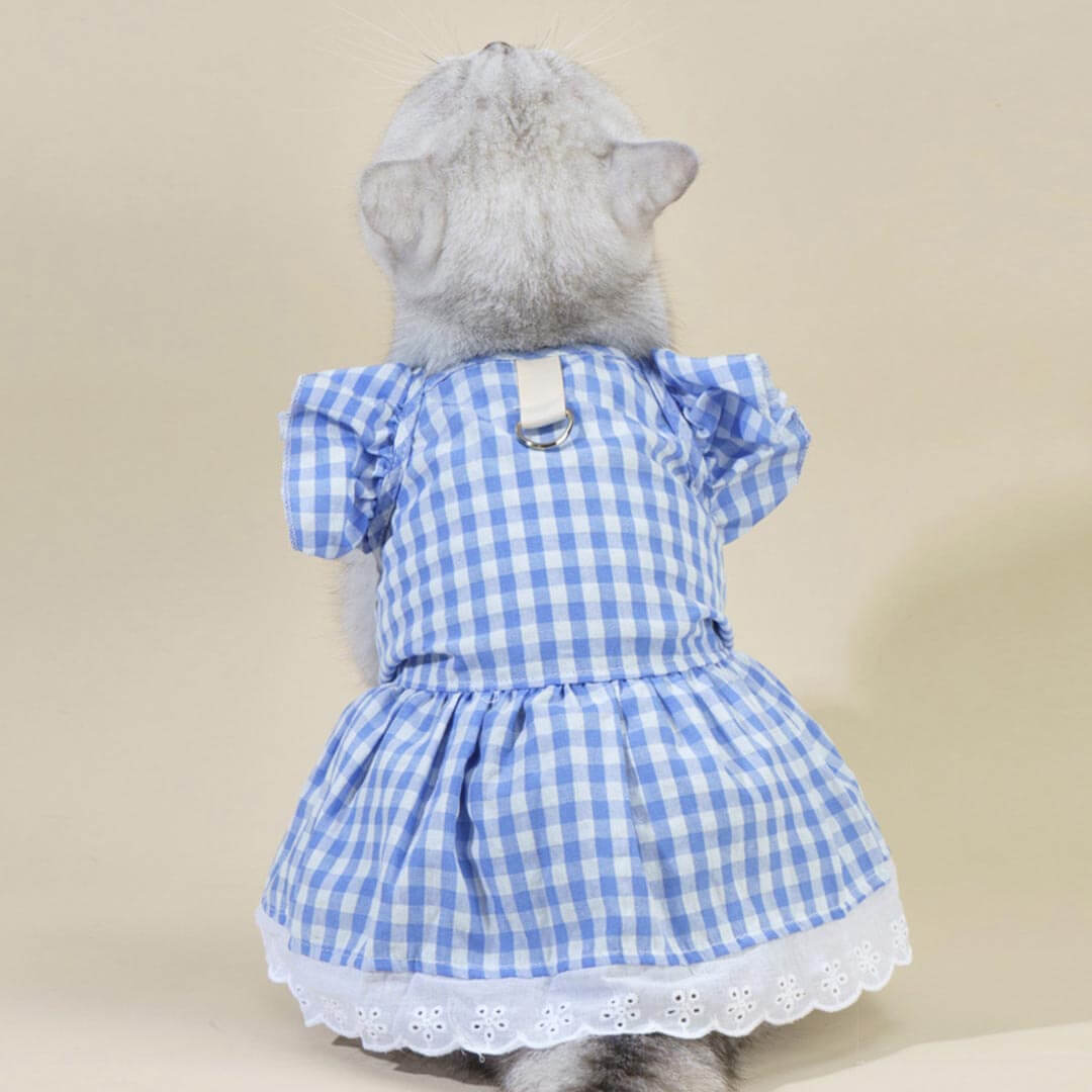 MissyMoMo Gingham Dress & Bow Tie Set, Dress for Cats, XL, Royal Blue MissyMoMo Gingham Dress & Bow Tie Set, Dress for Cats, XL, Royal Blue