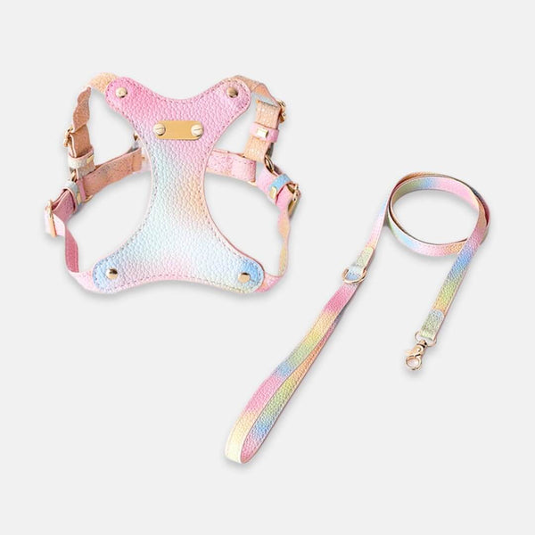 Aurora Vegan Leather Cat Harness and Leash Set with Gradient Colors | MissyMoMo
