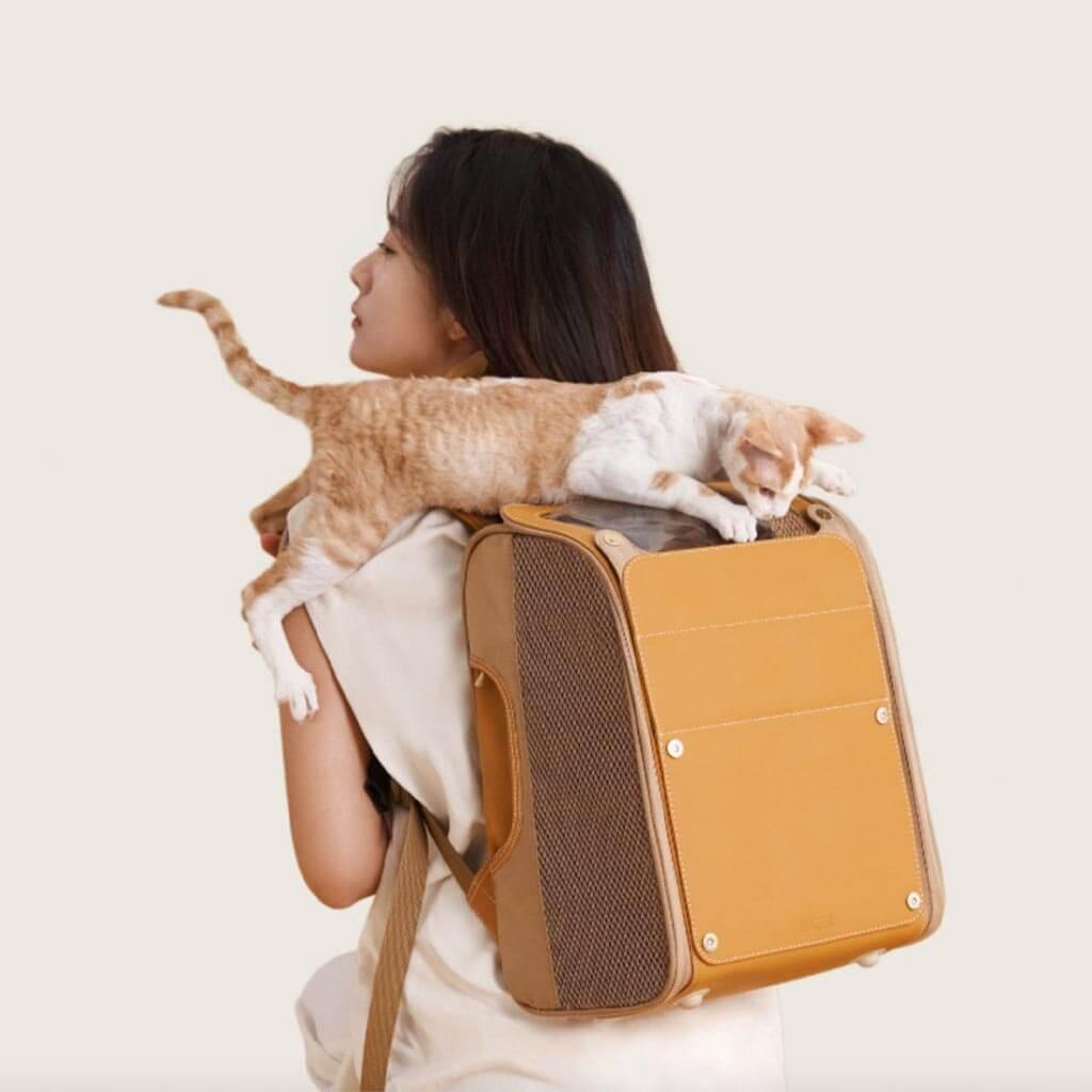 best travel backpacks for flying with cat Floof Voyager Luxury Leather Cat Backpack
