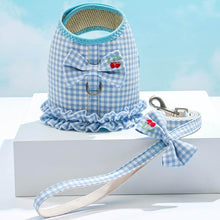 Load image into Gallery viewer, Blue Gingham Pattern Cat Harness &amp; Leash for Walking | MissyMoMo
